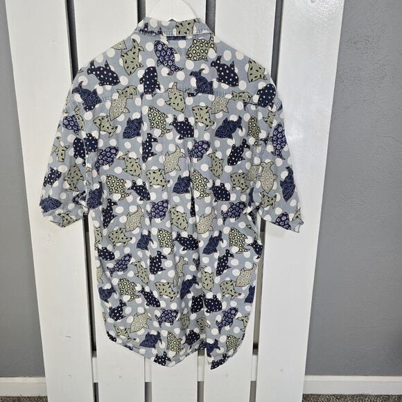 Guess Blue Fish Polka Dot Button Up VTG Shirt Med USA Travel Camp Vacation Retro - Picture 3 of 8